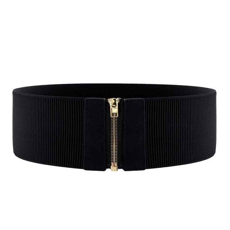 Ayliss Women Wide Elastic Waist Cinch Stretch Fashion Waistband Retro Dress Vintage Belt with Zipper Lady (Fit Waist 25.59"-31.10", Black) - Image 4
